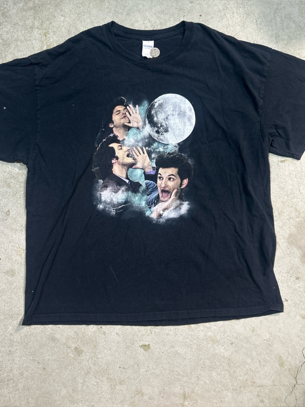 Black Graphic Tee with Moon and Astronaut Design
